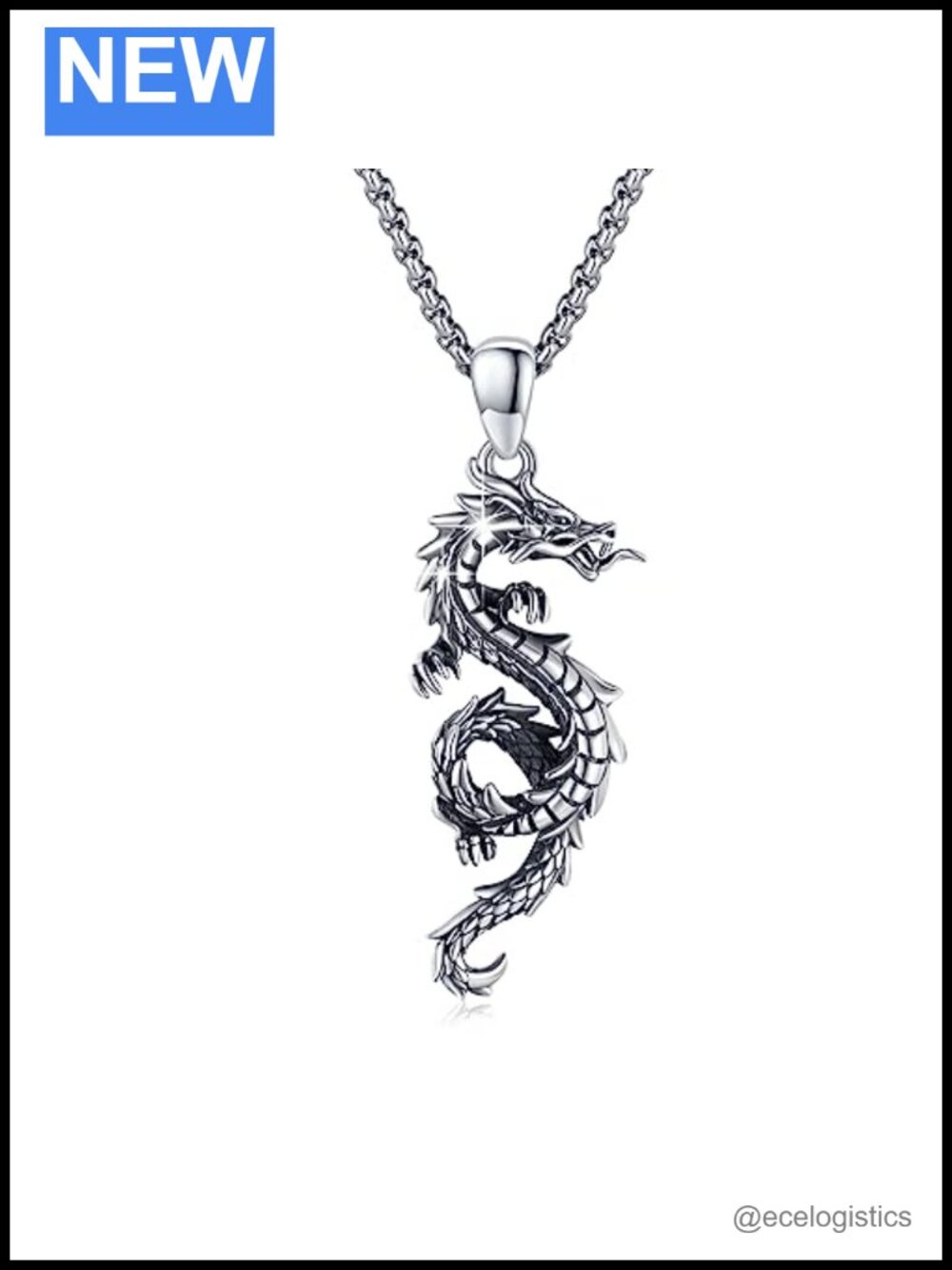 Dragon Necklace 925 Sterling Silver Pendant Adjustable Chain